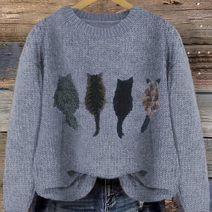 Caroline | Cat Print Knitted Jumper