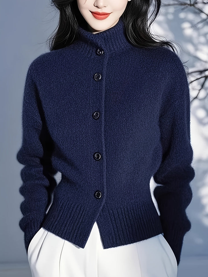 Freya | High-Neck Button Cardigan with Ribbed Cuffs
