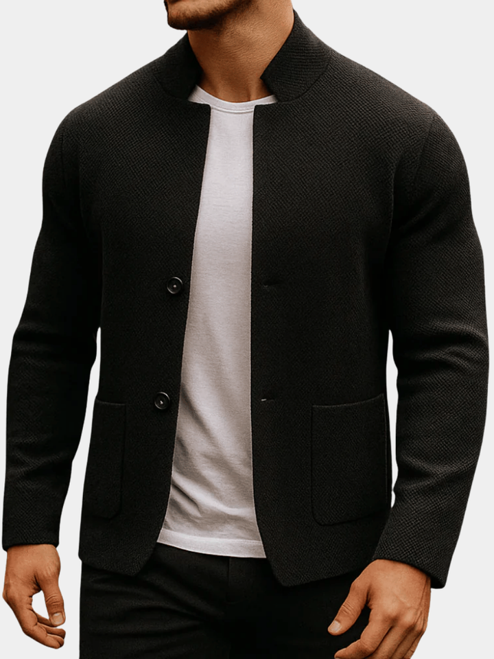 David | Textured Knit Cardigan with Mandarin Collar
