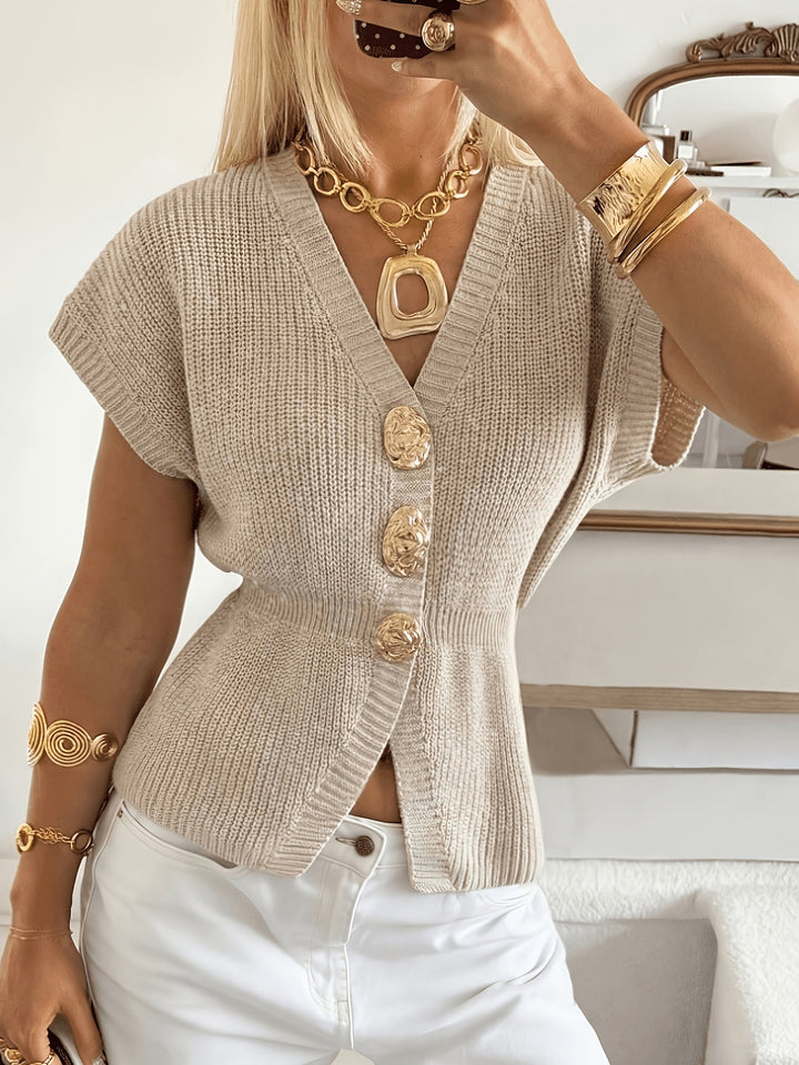 Clara | Short-Sleeve V-Neck Cardigan with Shaped Waist
