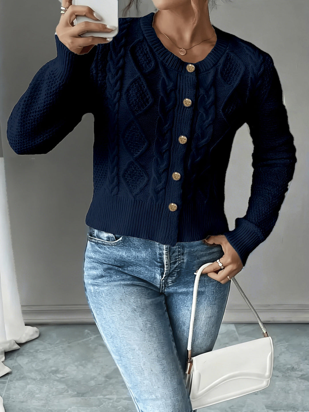 Ella | Chunky Cable Knit Button Cardigan