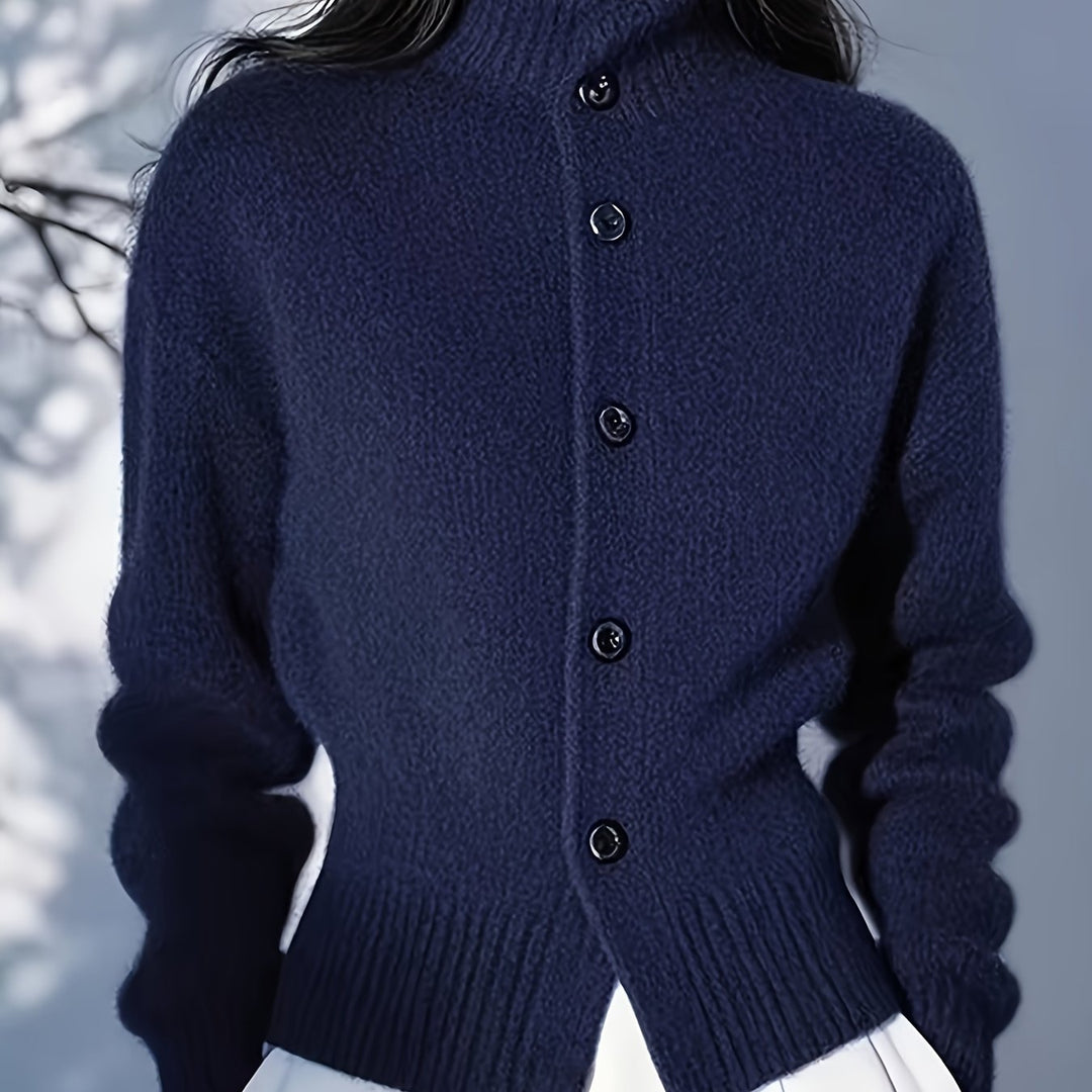 Freya | High-Neck Button Cardigan with Ribbed Cuffs