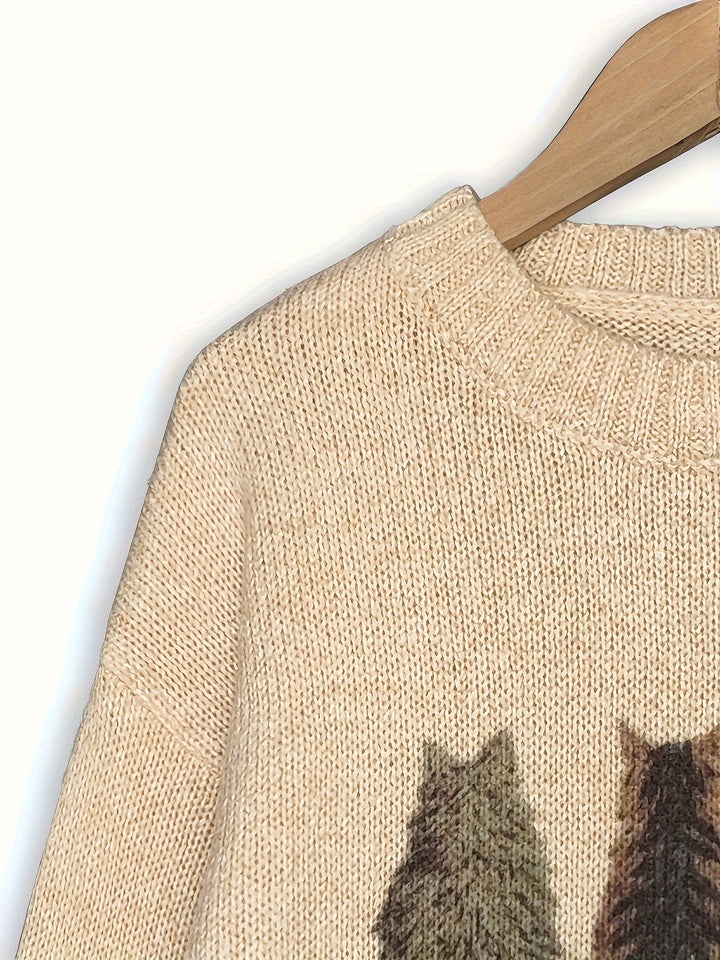Caroline | Cat Print Knitted Jumper