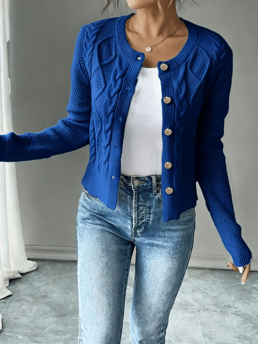 Ella | Chunky Cable Knit Button Cardigan