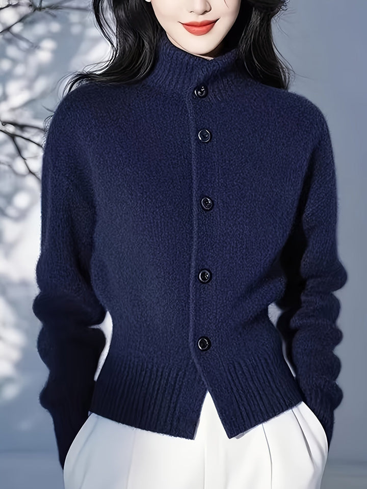 Freya | High-Neck Button Cardigan with Ribbed Cuffs