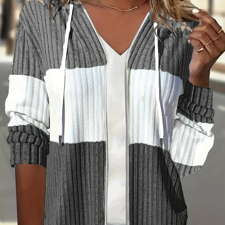 Rosie | Two-Tone Hooded Zip-Up Knit Jacket