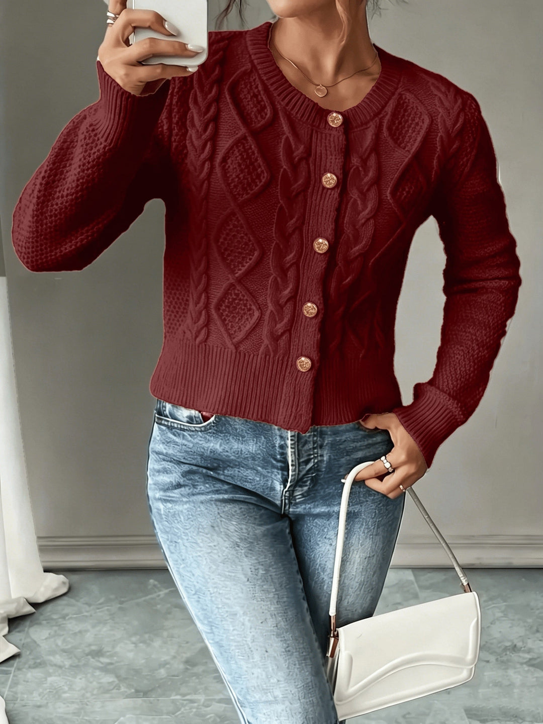 Ella | Chunky Cable Knit Button Cardigan