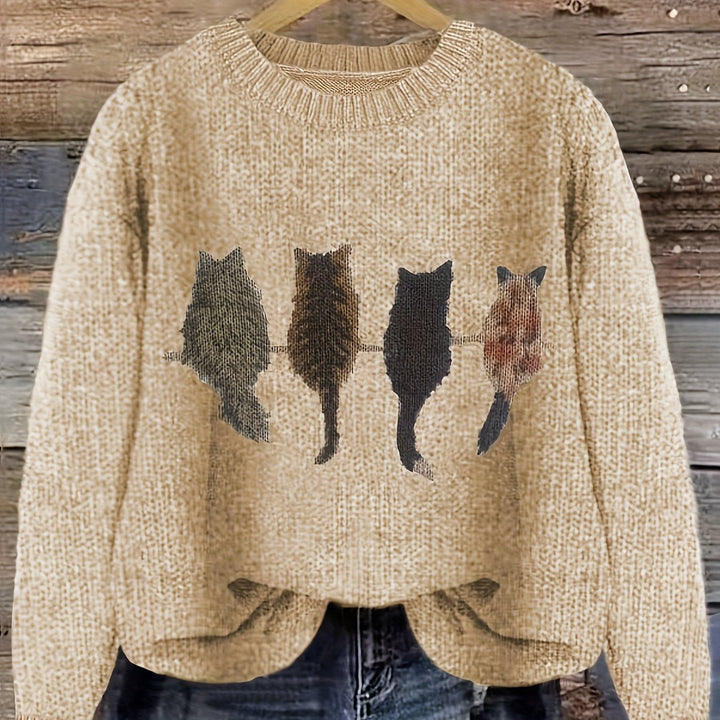 Caroline | Cat Print Knitted Jumper