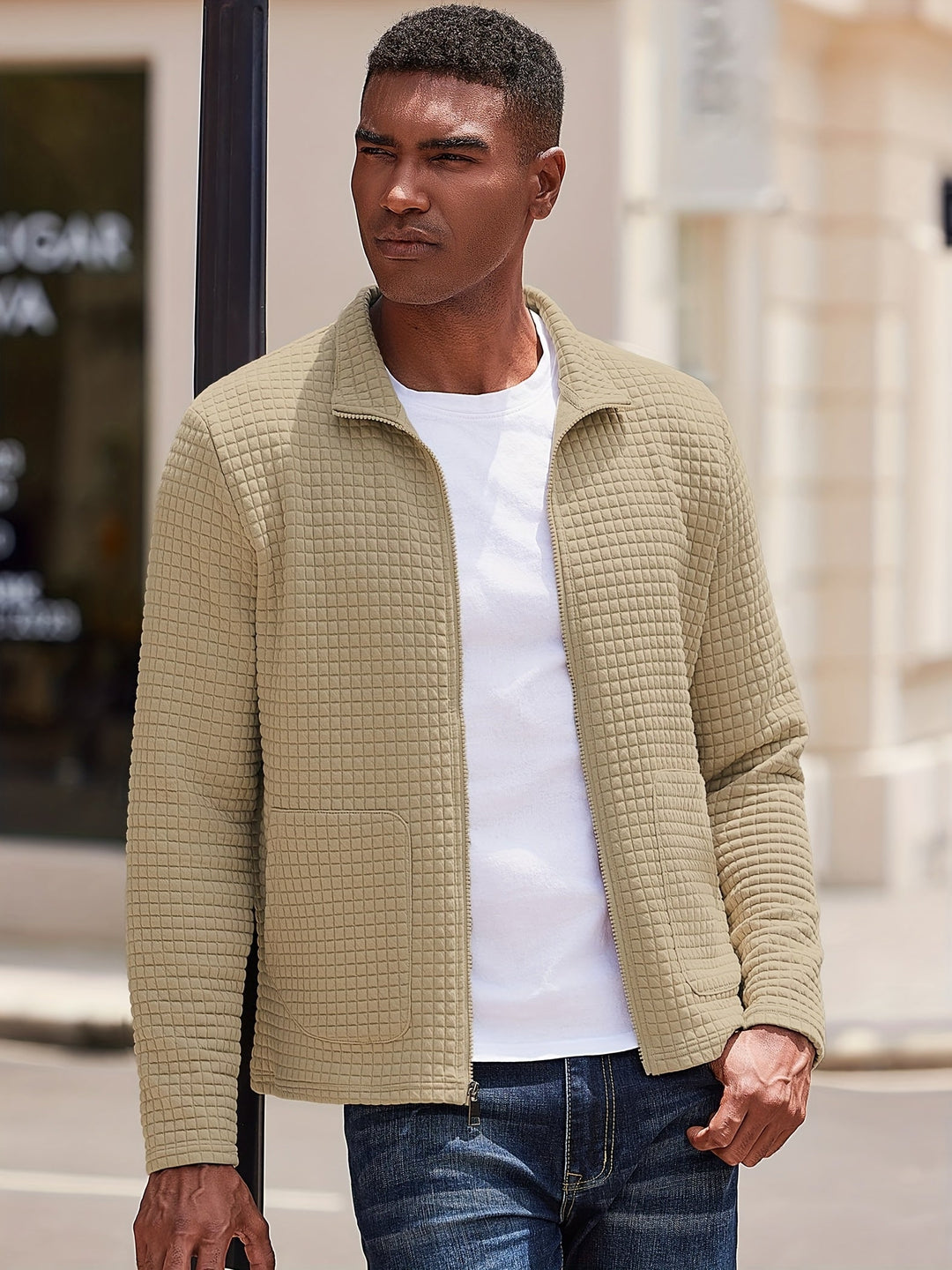 Kieran | Textured Zip-Through Jacket with Stand Collar