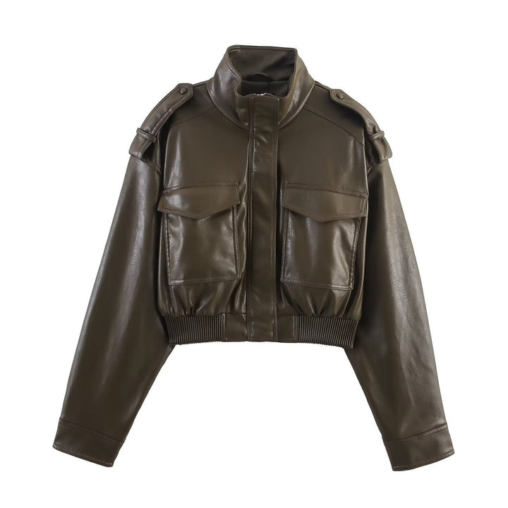 Gillian | Cropped Faux Leather Bomber Jacket
