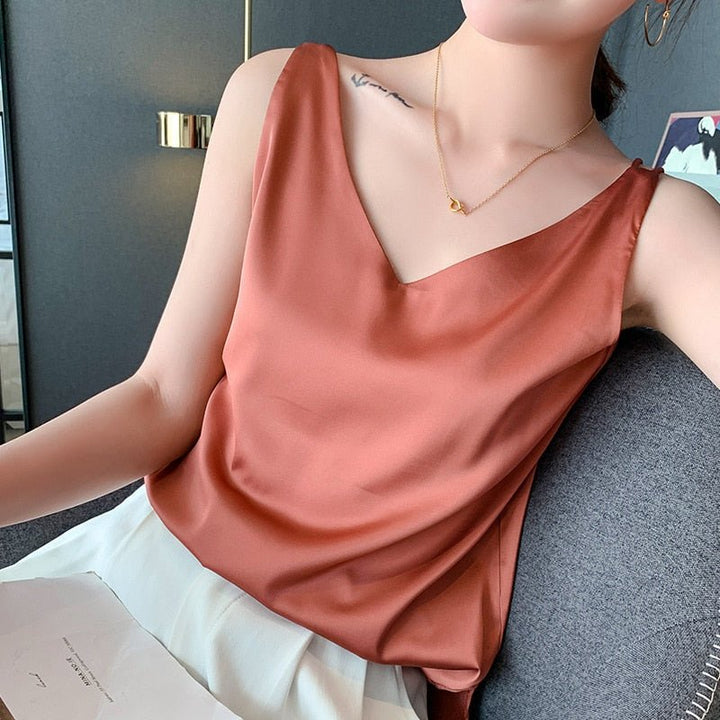 Olivia | Draped Satin Tank Top