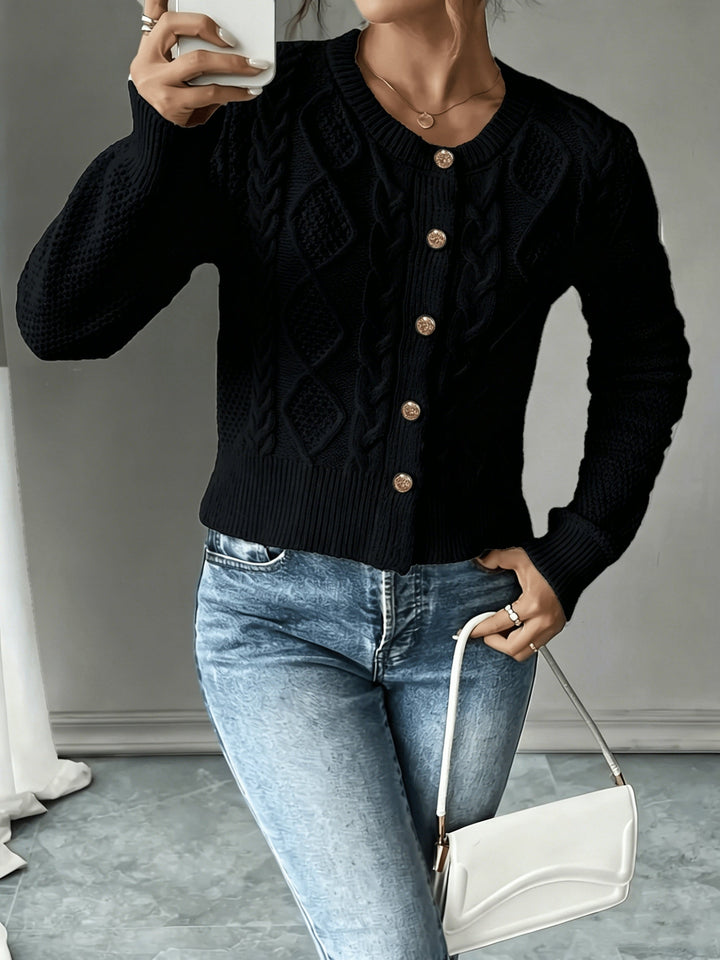 Ella | Chunky Cable Knit Button Cardigan
