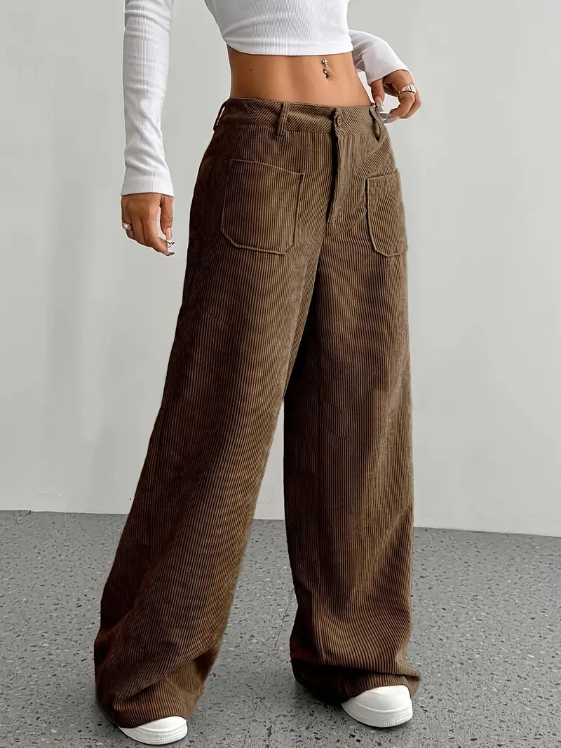 Sylvia | Corduroy Wide-Leg Trousers with Button Waist