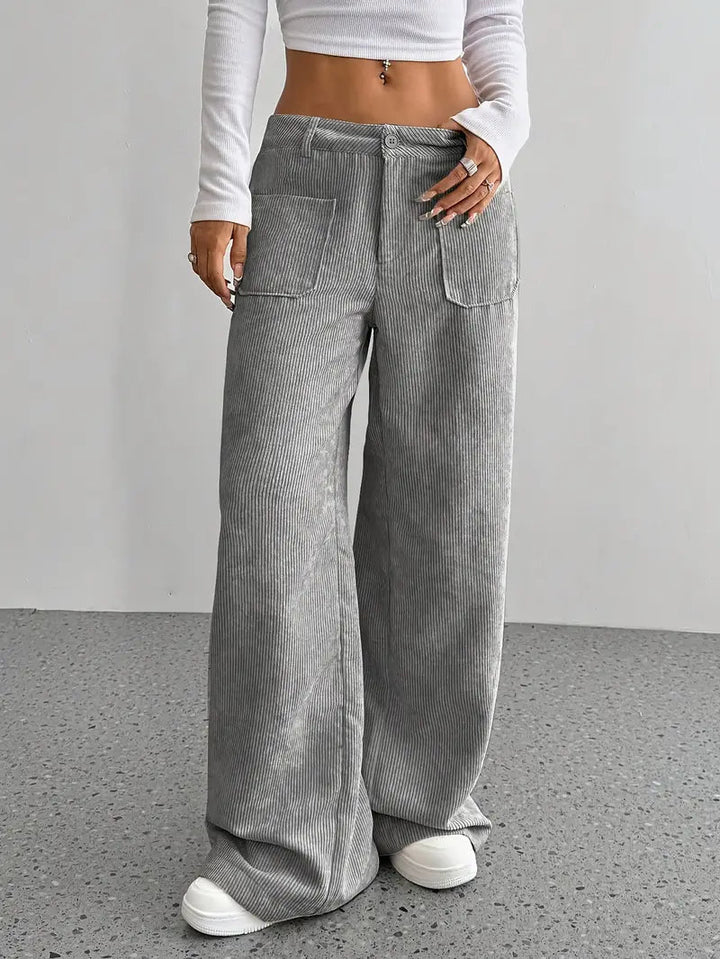Sylvia | Corduroy Wide-Leg Trousers with Button Waist
