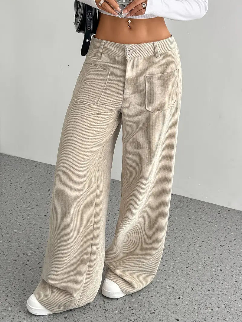 Sylvia | Corduroy Wide-Leg Trousers with Button Waist