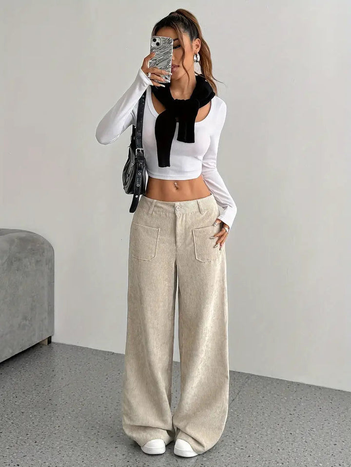 Sylvia | Corduroy Wide-Leg Trousers with Button Waist