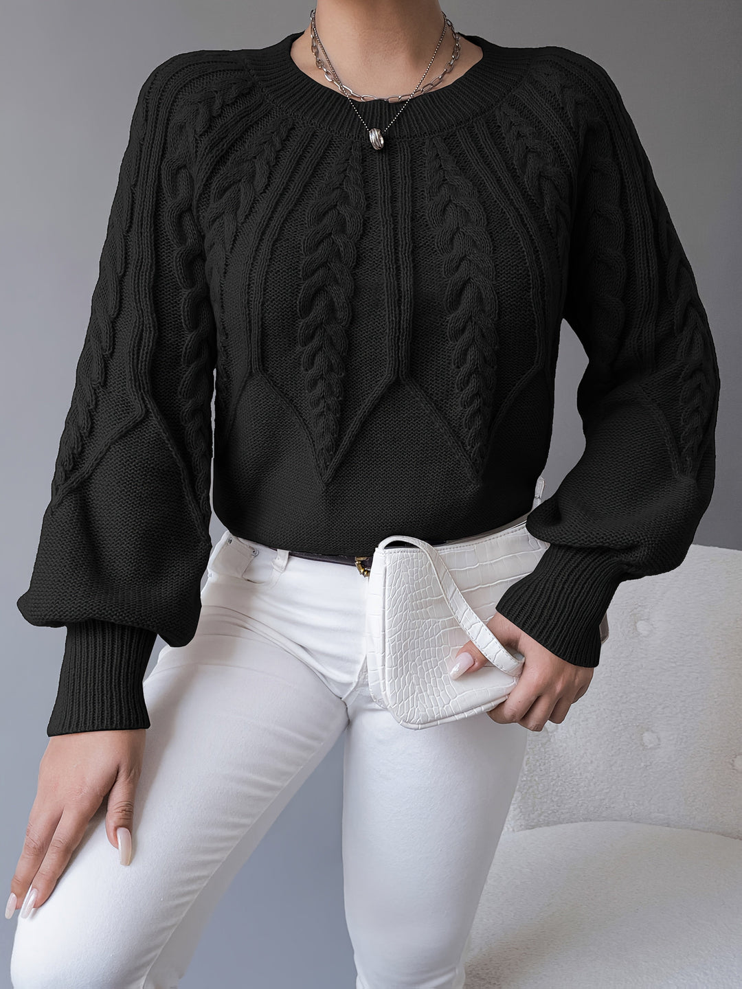 Paula | Cable Knit Jumper with Lantern Sleeves