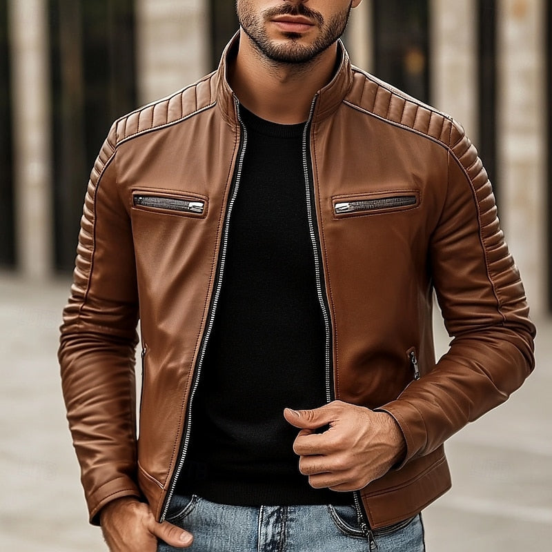 Joshua | Stand-Collar Biker Jacket with Zip Pockets