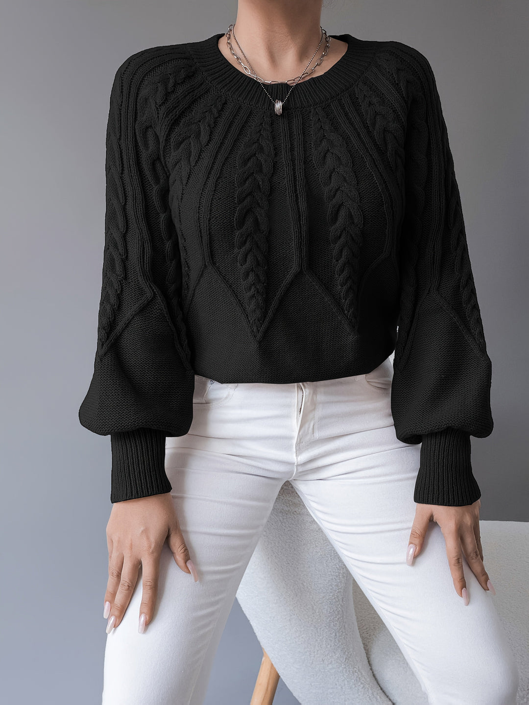 Paula | Cable Knit Jumper with Lantern Sleeves