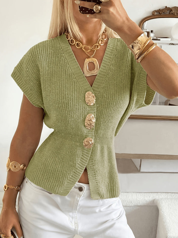 Clara | Short-Sleeve V-Neck Cardigan with Shaped Waist
