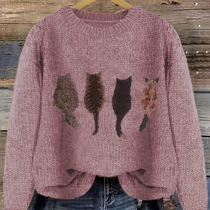 Caroline | Cat Print Knitted Jumper