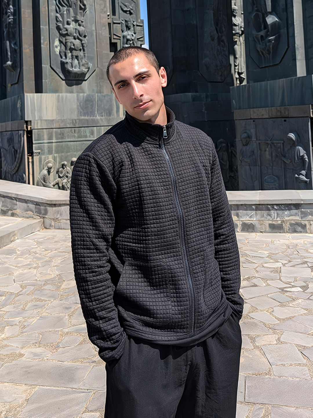 Kieran | Textured Zip-Through Jacket with Stand Collar