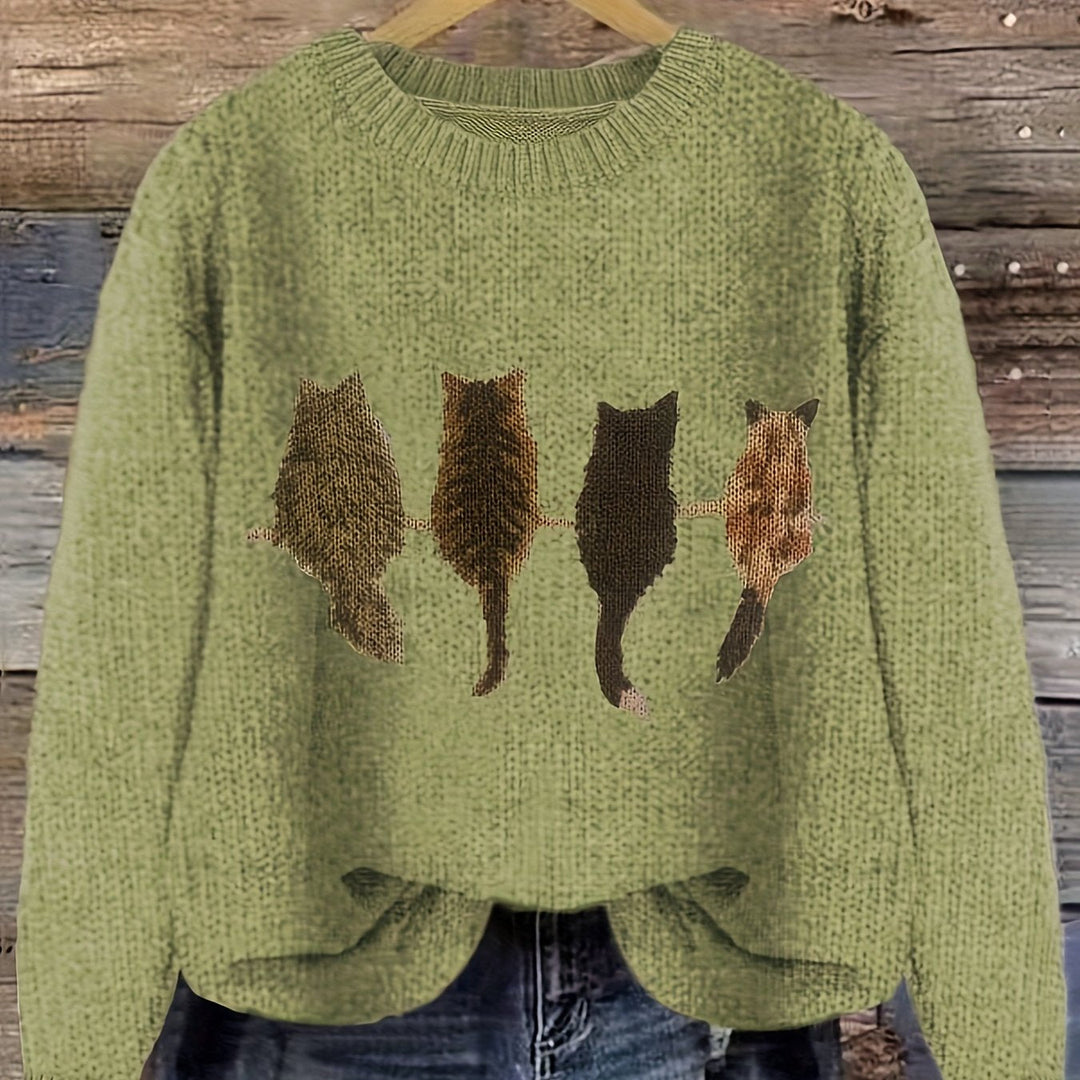 Caroline | Cat Print Knitted Jumper