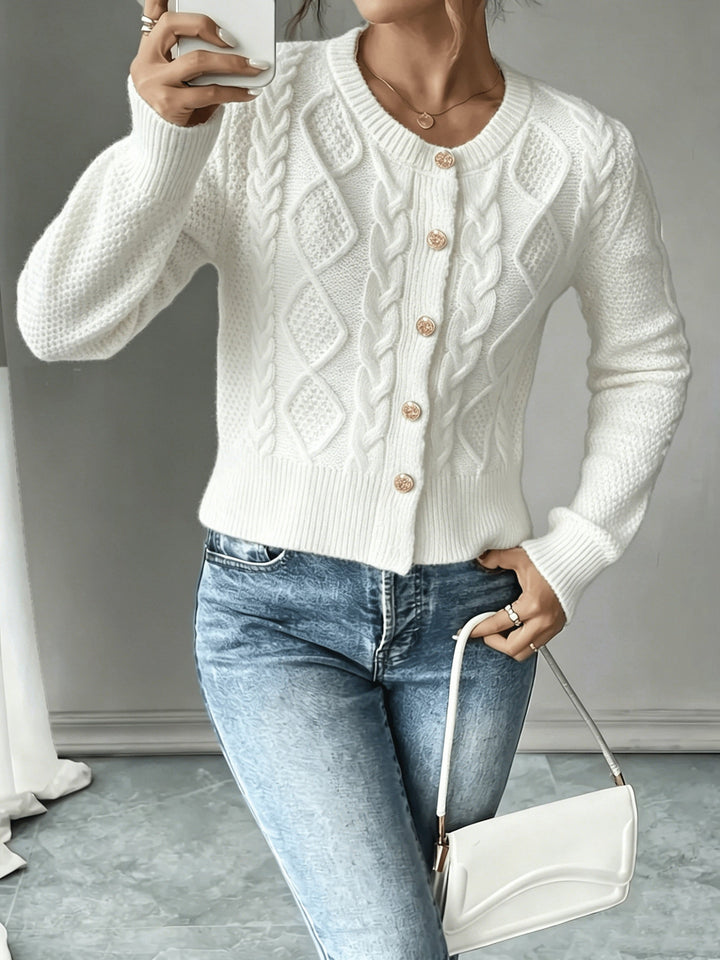 Ella | Chunky Cable Knit Button Cardigan
