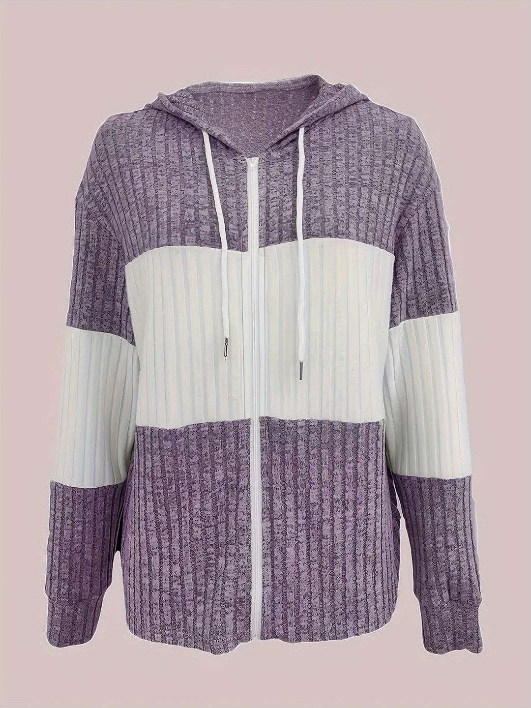 Rosie | Two-Tone Hooded Zip-Up Knit Jacket