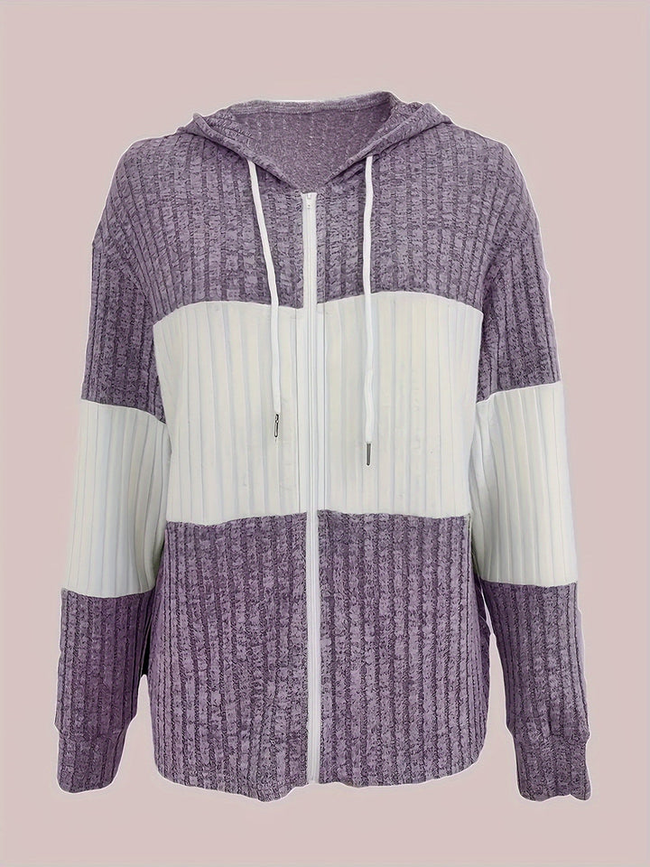 Rosie | Two-Tone Hooded Zip-Up Knit Jacket
