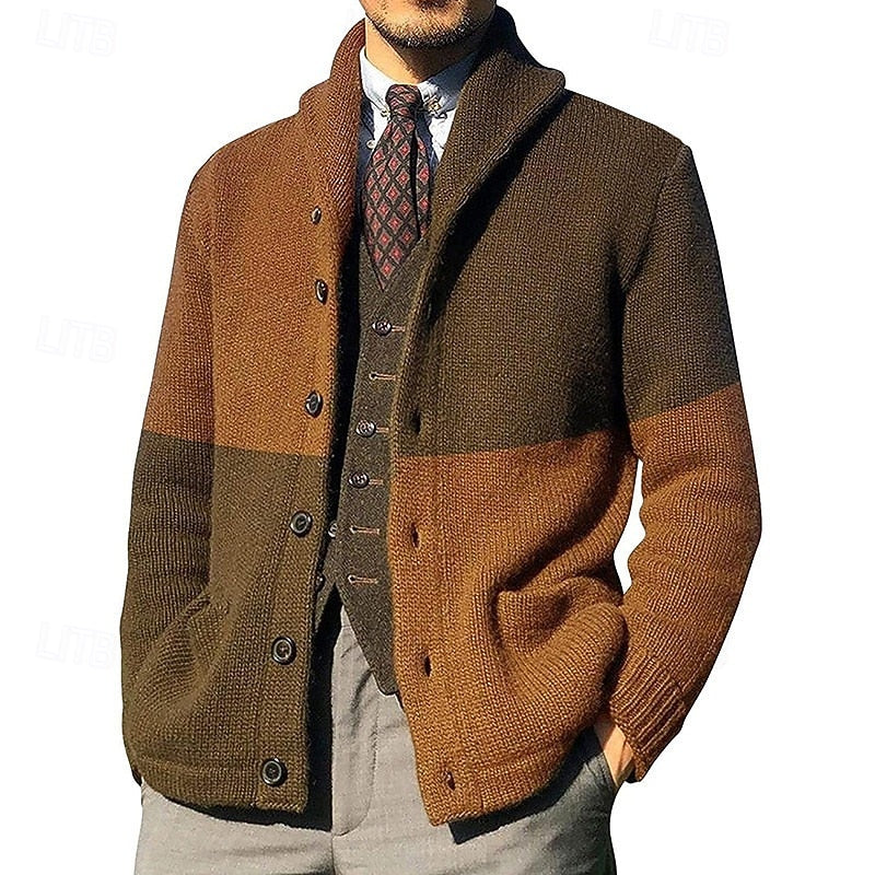 Matthew | Colour-Block Shawl-Collar Cardigan