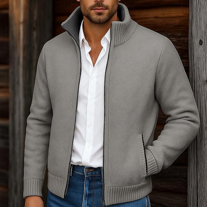 Andrew | Stand-Collar Zip Cardigan with Ribbed Trims