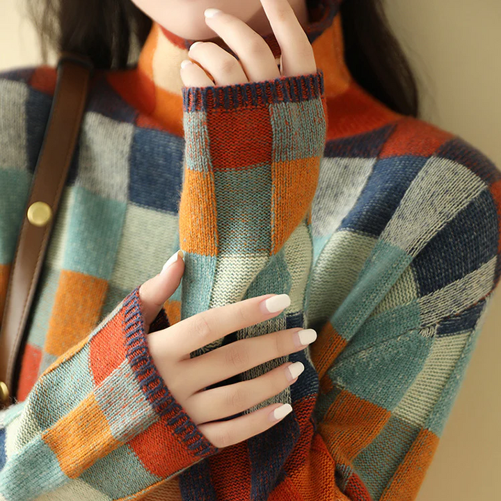 Seren | Patchwork Cashmere Blend Roll-Neck