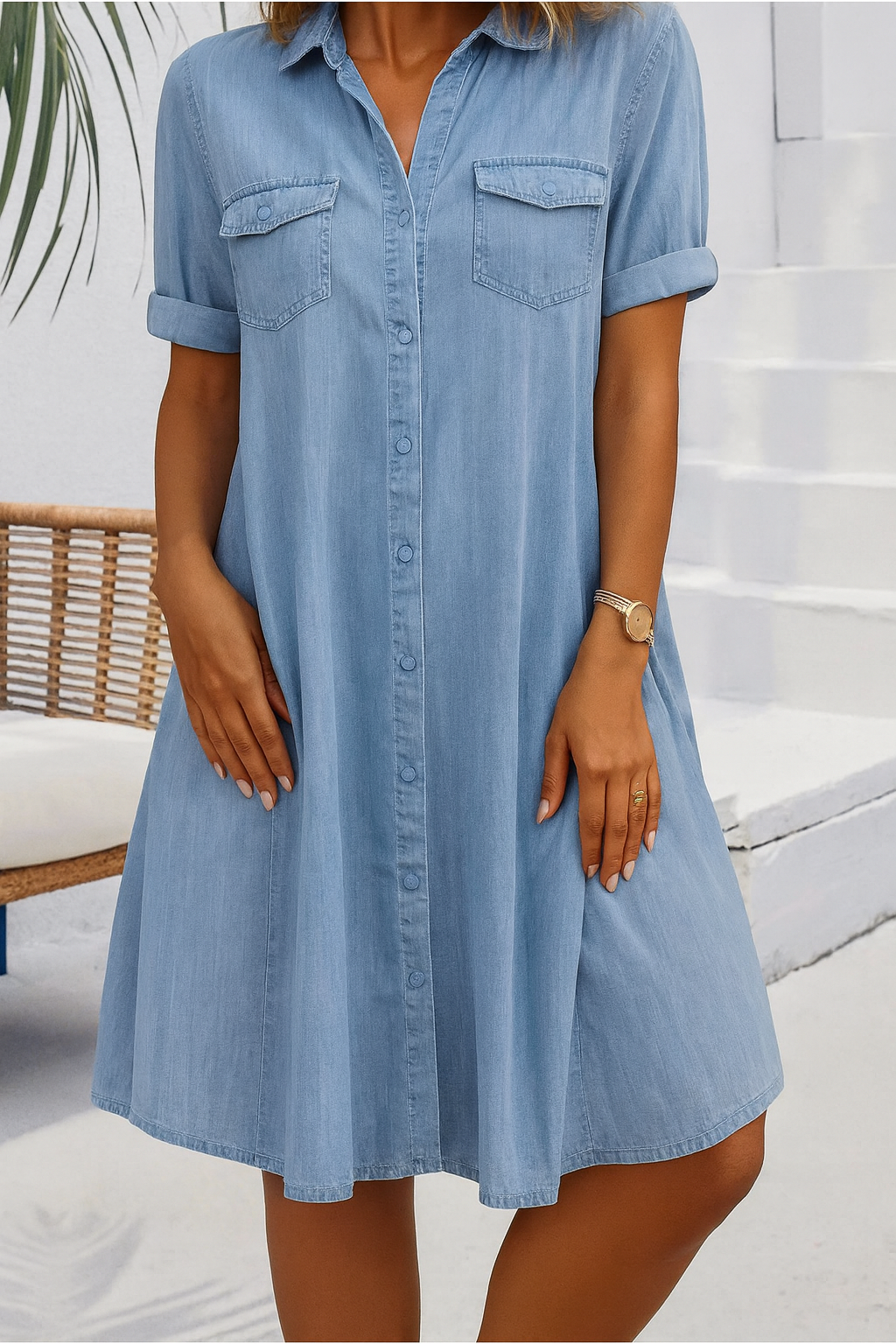 Joanne | Lightweight Denim-Look Button-Down Dress