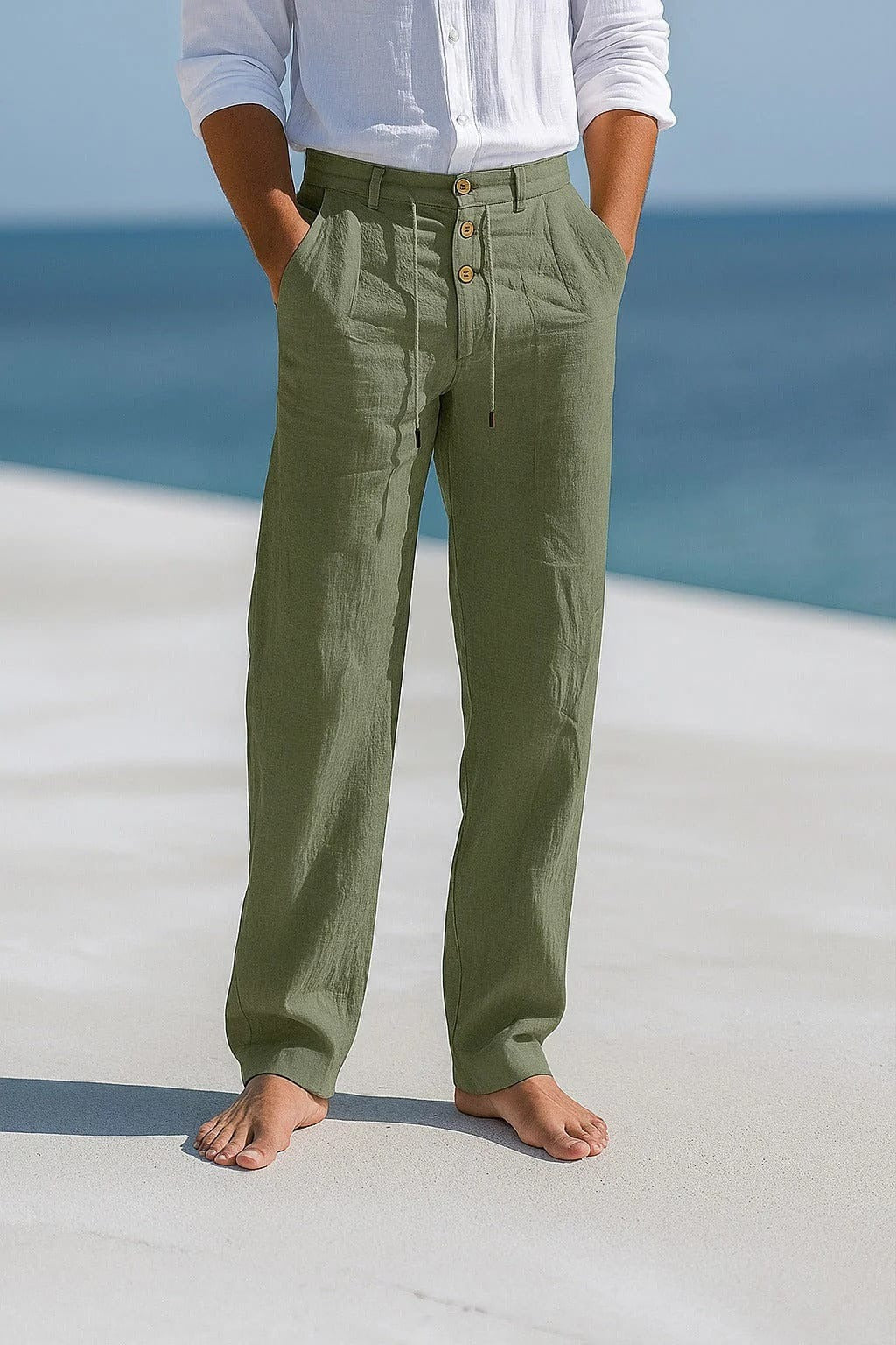 Huw | Wide-Fit Linen Trousers