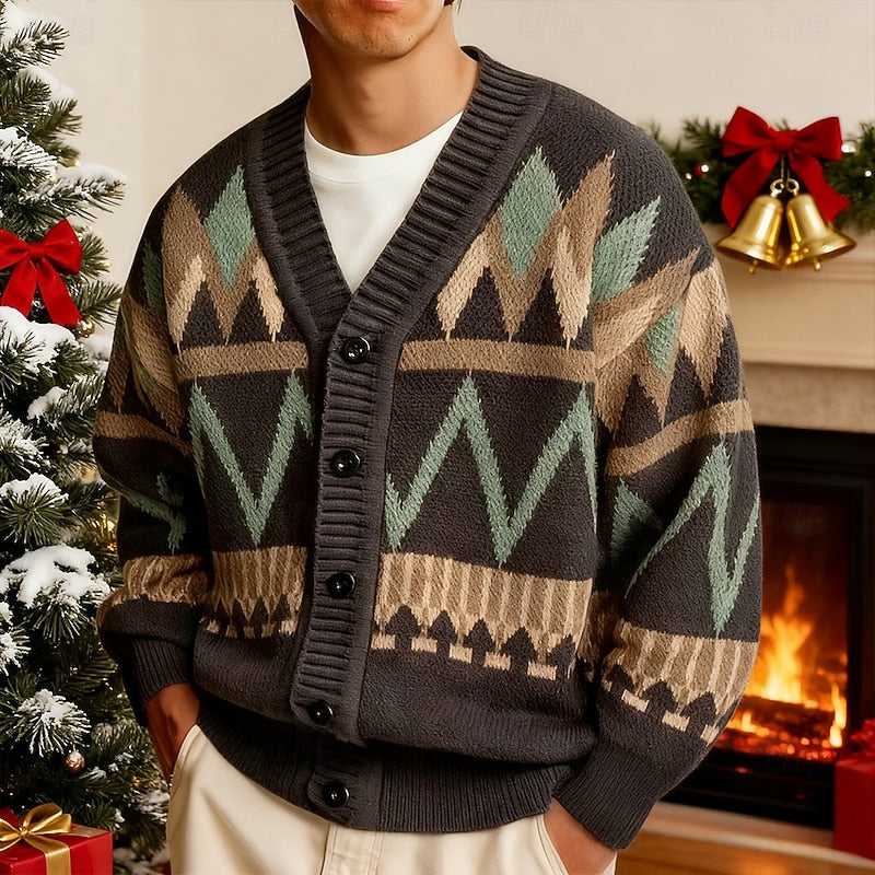 Samuel | Patterned V-Neck Button Cardigan