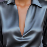 Satin V-Neck Blouse | Luxurious Drape, Timeless Elegance