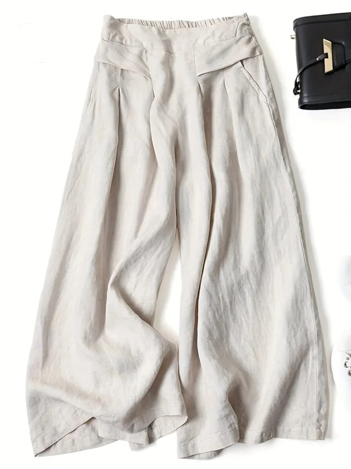 Doris | Cropped Wide-Leg Viscose-Linen Trousers
