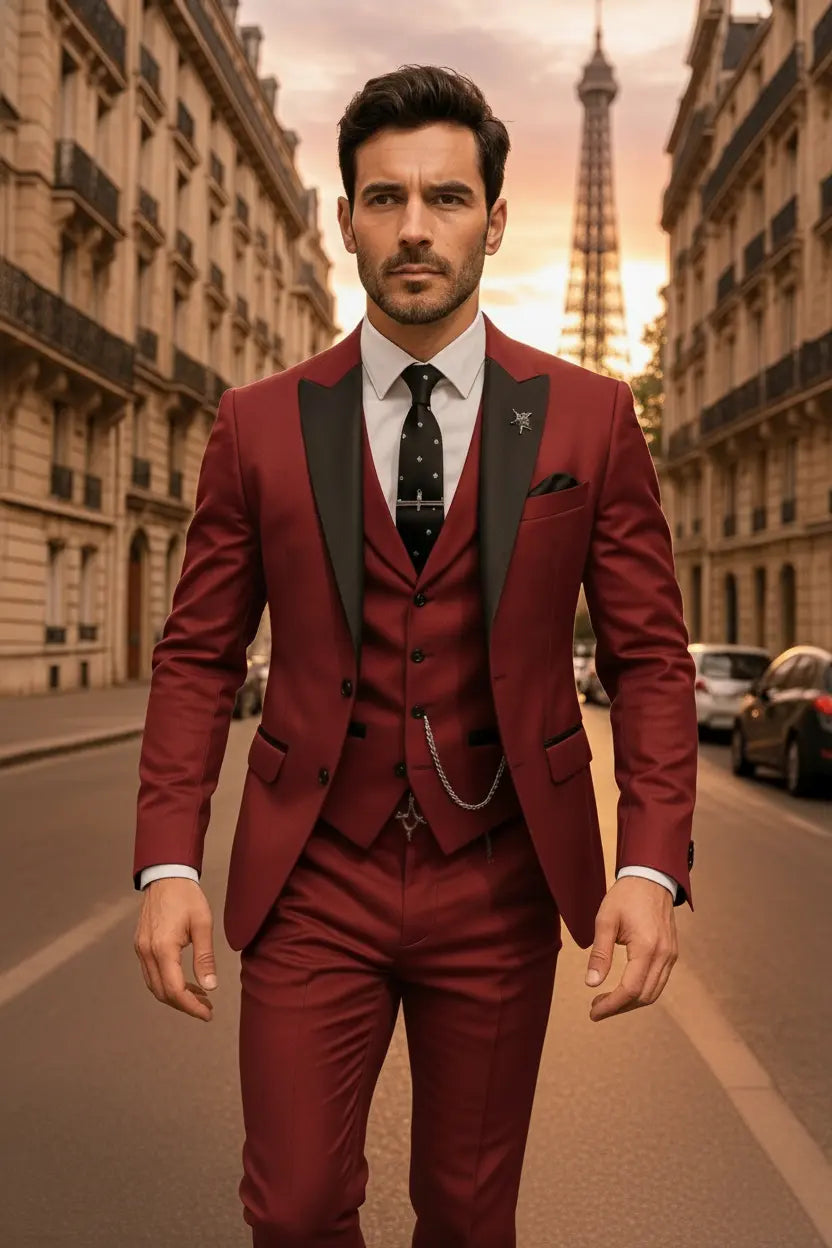 Men's Slim-Fit Three-Piece Suit, Green | Modern Formal Wear