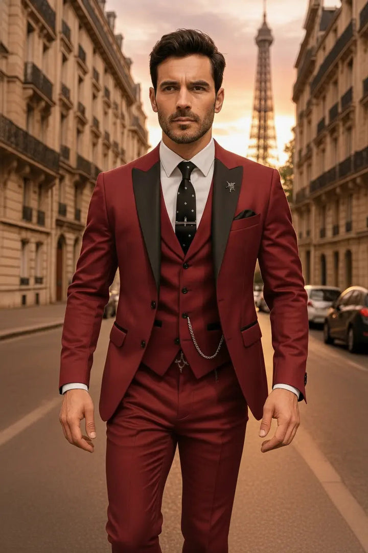Men's Slim-Fit Three-Piece Suit, Green | Modern Formal Wear
