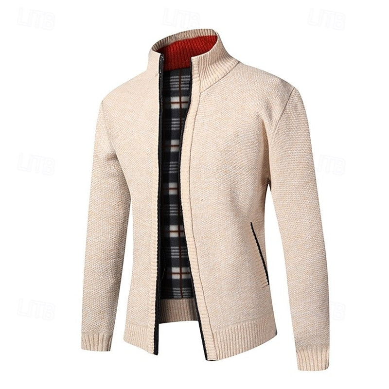 Andrew | Stand-Collar Zip Cardigan with Ribbed Trims