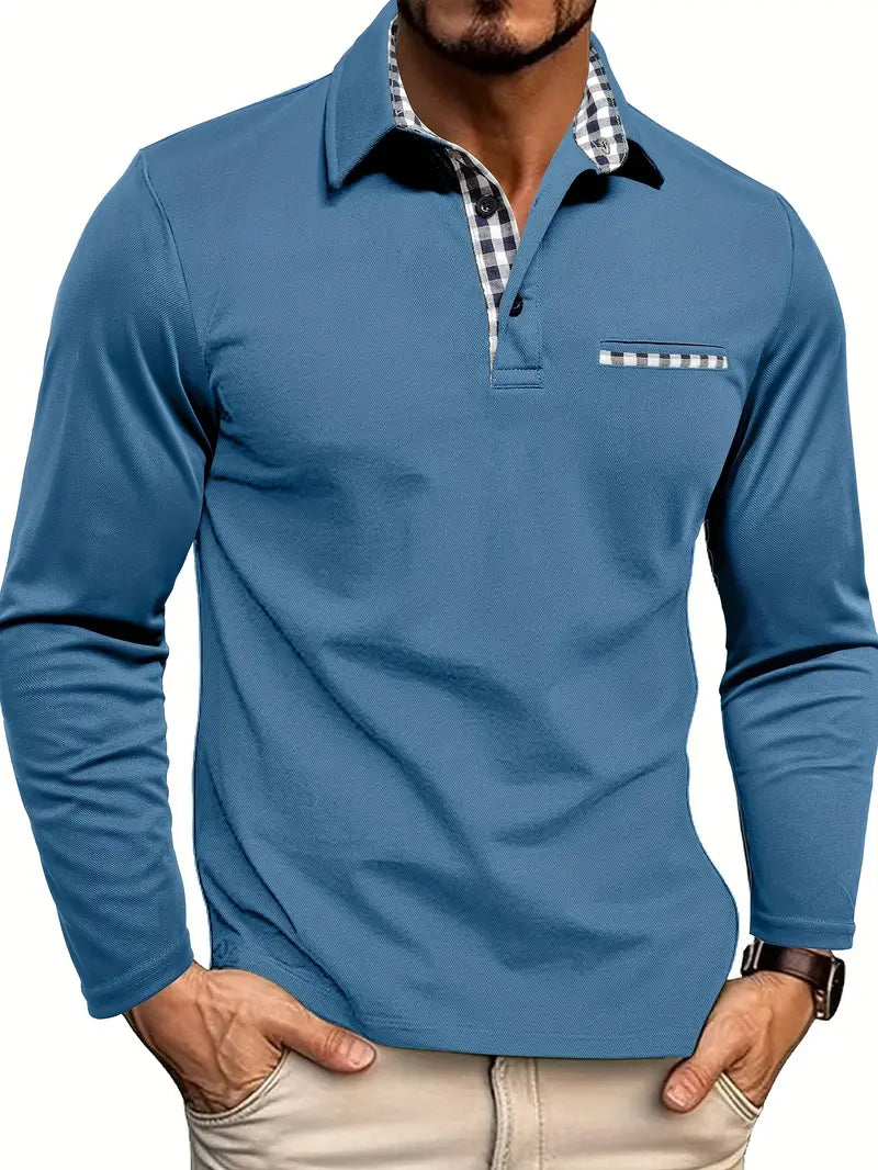 Kenneth | Long Sleeve Slim Fit Polo with Check Detail
