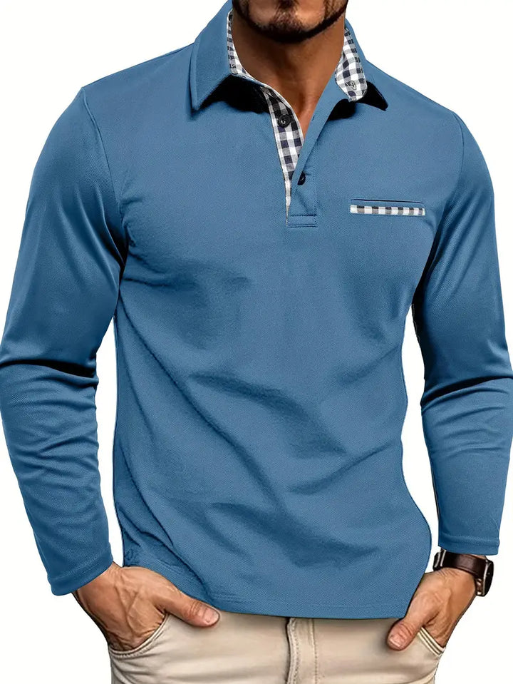Kenneth | Long Sleeve Slim Fit Polo with Check Detail