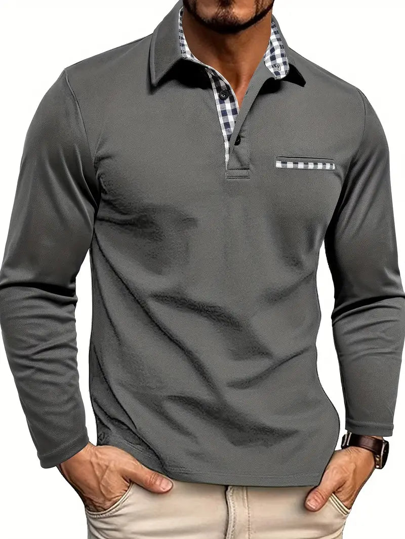 Kenneth | Long Sleeve Slim Fit Polo with Check Detail