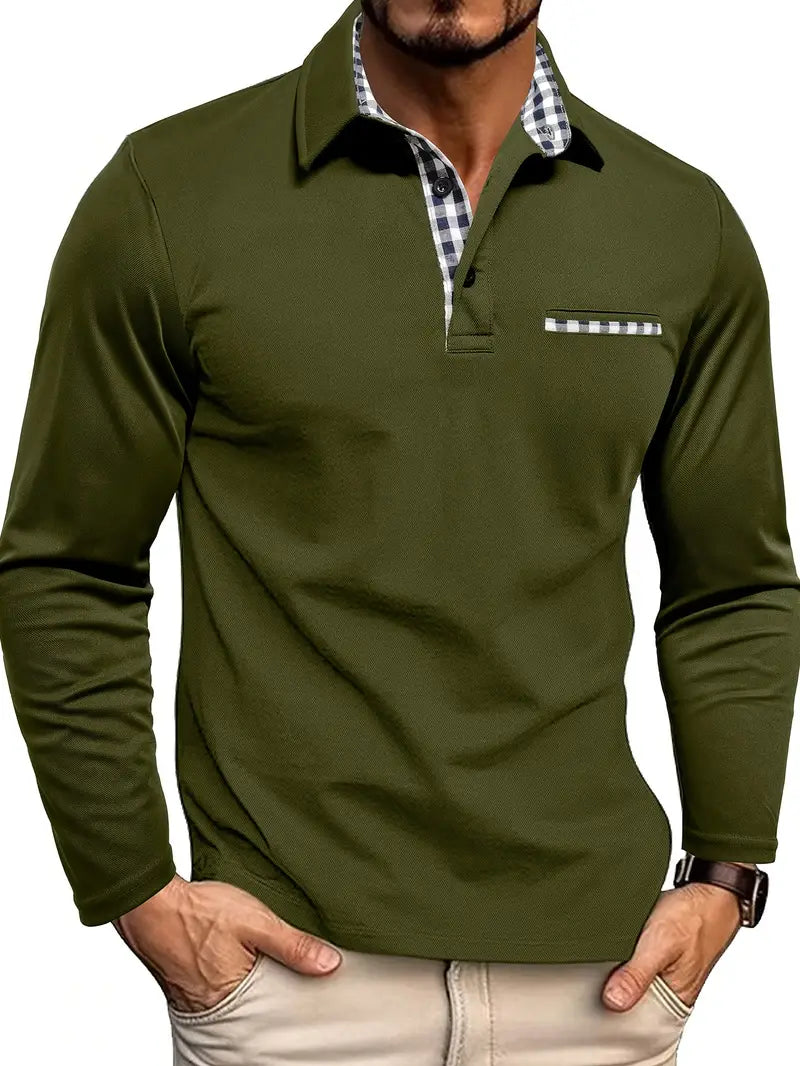 Kenneth | Long Sleeve Slim Fit Polo with Check Detail