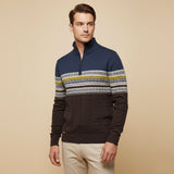 Men's Quarter Zip Cotton Sweater | Classic Fair Isle Comfort & Style