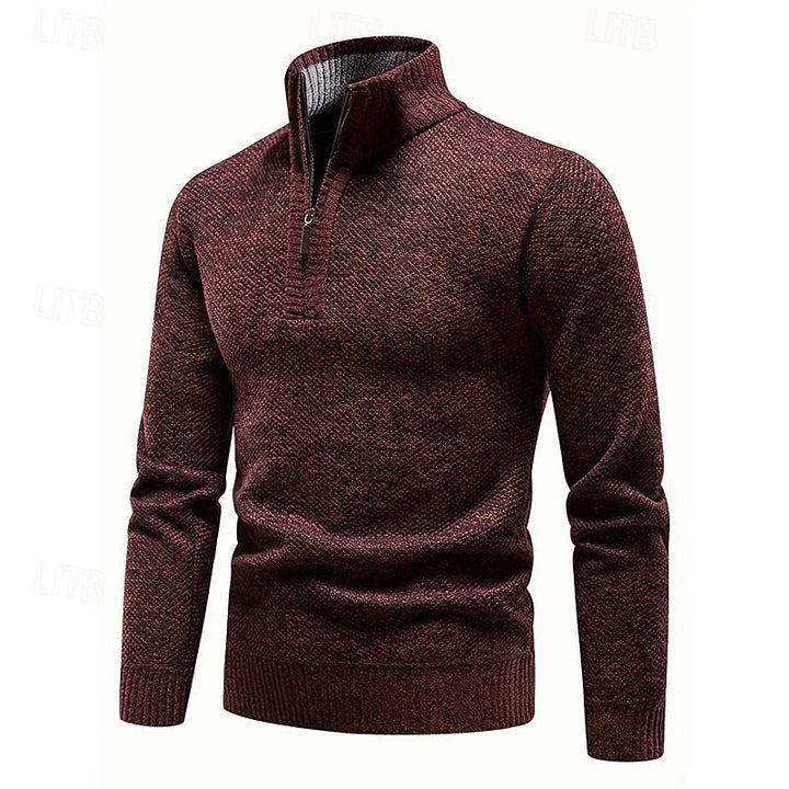 Roger | Textured Half-Zip Jumper in Burgundy