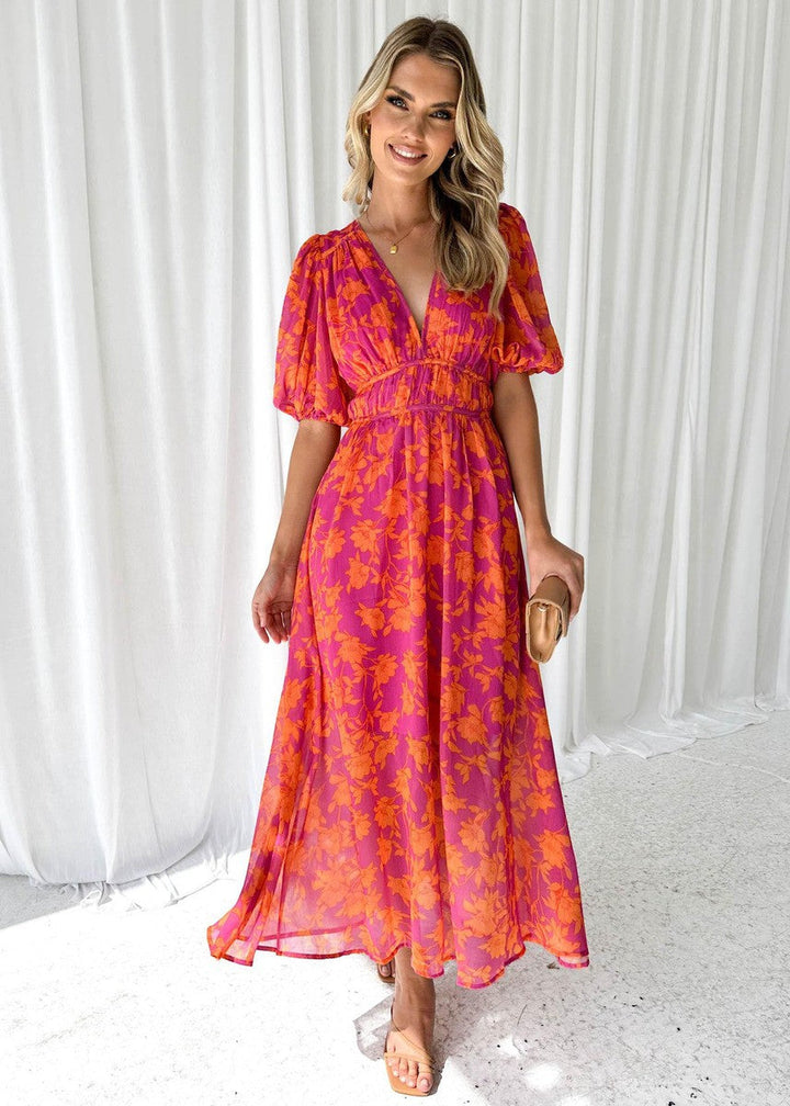 Isabella | Floral Maxi Dress with V-Neck for Occasions