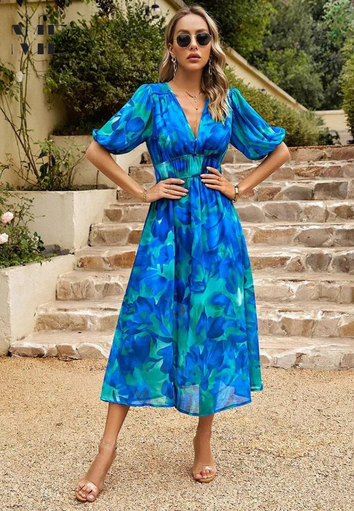 Jasmine | Floral Midi Dress with V-Neck for Occasions