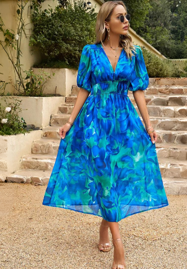 Jasmine | Floral Midi Dress with V-Neck for Occasions